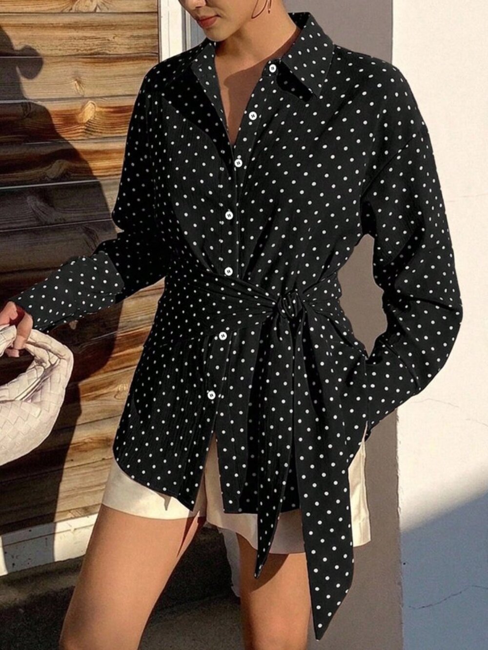 Black Casual Women's Loose Asymmetrical Button Front Shirt